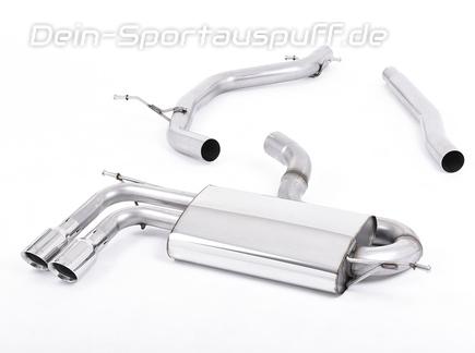 Milltek Edelstahl Racing-Komplettanlage ab Kat Audi A3 8P 3-Tür 1.8l TFSI 2x80mm rund doppelwandig abgeschrägt