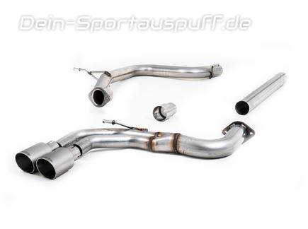 Milltek Edelstahl Racing-Komplettanlage ab Kat Audi A3 8V 3-Tür u. Sportback 2.0l TDI 2x80mm rund doppelwandig abgeschrägt Titan matt