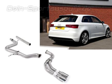 Milltek Edelstahl Racing-Komplettanlage ab Kat Audi A3 8V 3-Tür u. Sportback 2.0l TDI 2x80mm rund doppelwandig abgeschrägt