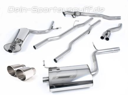 Milltek Edelstahl Duplex Racing-Komplettanlage ab Kat Audi A4 B6 1.8T quattro 163PS je 90mm rund doppelwandig abgeschrägt
