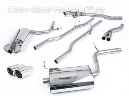 Milltek Edelstahl Duplex Racing-Komplettanlage ab Kat Audi A4 B6 1.8T quattro 163PS je 90mm rund eingerollt abgeschrägt