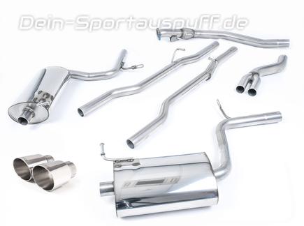 Milltek Edelstahl Duplex Racing-Komplettanlage ab Kat Audi A4 B6 1.8T quattro 190PS je 90mm rund doppelwandig abgeschrägt