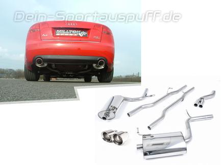 Milltek Edelstahl Duplex Racing-Komplettanlage ab Kat Audi A4 B7 2.0l TFSI quattro je 100mm rund doppelwandig abgeschrägt (Mod. mit Automatikgetr.)