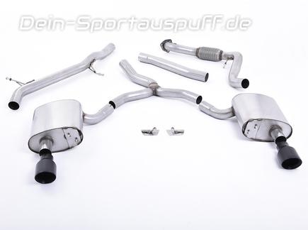 Milltek Edelstahl Duplex Racing-Komplettanlage ab Kat Audi A4 B9 2.0l TFSI quattro je 100mm rund doppelwandig abgeschrägt in schwarz