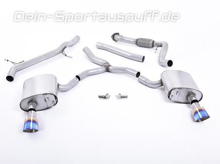 Milltek Edelstahl Duplex Racing-Komplettanlage ab Kat Audi A4 B9 2.0l TFSI quattro je 100mm rund doppelwandig abgeschrägt Titan burned