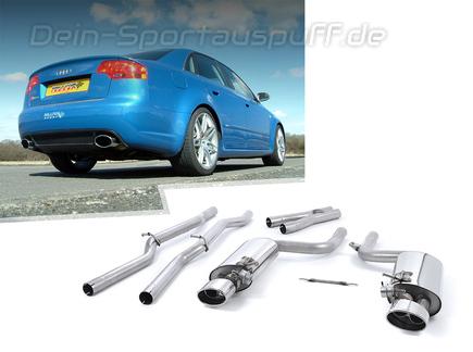 Milltek Edelstahl Duplex Racing-Komplettanlage ab Kat Audi RS4 B7 je 155x100mm oval eingerollt abgeschrägt