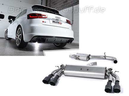 Milltek Edelstahl Duplex Sportauspuff-Komplettanlage ab Kat inkl. Klappensteuerung Audi S3 8V je 2x100mm rund doppelwandig abgeschrägt schwarz