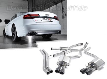 Milltek Edelstahl Duplex Racing-Komplettanlage ab Kat Audi S8 Typ D4 je 2x100mm rund doppelwandig abgeschrägt schwarz
