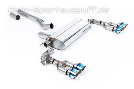 Milltek Edelstahl Duplex Sportauspuff-Komplettanlage ab OPF BMW 1er F40 M135i je 2x100mm rund doppelwandig abgeschrägt Titan burned