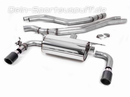 Milltek Edelstahl Duplex Racing-Komplettanlage ab Kat inkl. Klappensteuerung BMW 2er F22 M240i je 90mm rund eingerollt abgeschrägt Carbon