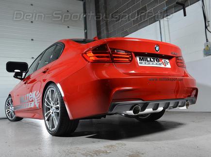 Milltek Edelstahl Duplex Racing-Komplettanlage ab Kat BMW 3er F30 328i M Sport Automatik je 90mm rund doppelwandig abgeschrägt