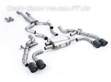 Milltek Edelstahl Duplex Sportauspuff-Komplettanlage ab OPF BMW X3M F97 je 2x115mm rund eingerollt abgeschrägt Carbon