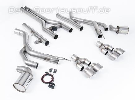 Milltek Edelstahl Duplex Sportauspuff-Komplettanlage ab Kat inkl. Klappensteuerung Dodge Challenger SRT Hellcat je 2x100mm rund doppelwandig abgeschrägt Titan matt