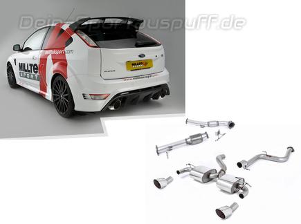 Milltek Edelstahl Duplex Racing-Komplettanlage ab Turbo Ford Focus 2 RS je 1x DTM-Optik rund abgeschrägt