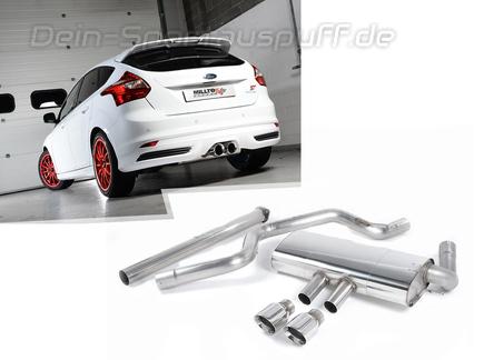 Milltek Edelstahl Racing-Komplettanlage ab Kat Ford Focus 3 ST 2x100mm rund doppelwandig abgeschrägt