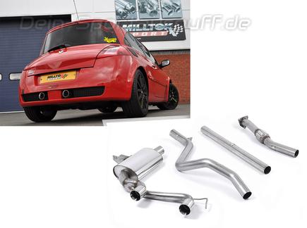 Milltek Edelstahl Mittig Sportauspuff-Komplettanlage ab Kat Renault Megane 2 2.0l RS 2x80mm rund doppelwandig