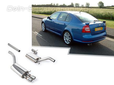 Milltek Edelstahl Sportauspuff-Komplettanlage ab Kat Skoda Octavia RS Typ 1Z 2x76mm rund eingerollt abgeschrägt