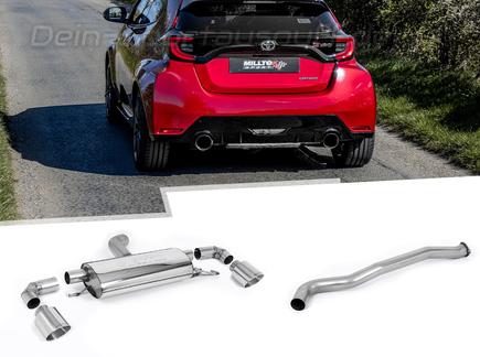 Milltek Edelstahl Duplex Racing-Komplettanlage ab OPF Toyota Yaris 1.6l GR Typ XP21 je 115mm rund doppelwandig abgeschrägt