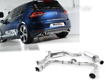 Milltek Edelstahl Duplex Racing-Komplettanlage ab Kat VW Golf 7 GTI VFL inkl. Performance + Clubsport je 100mm rund doppelwandig abgeschrägt