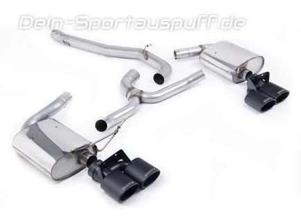 Milltek Edelstahl Duplex Racing-Komplettanlage ab OPF VW Golf 7 R Variant Facelift 300PS je 2x oval eingerollt abgeschrägt in schwarz
