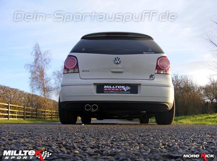 Milltek Edelstahl Racing-Komplettanlage ab Kat VW Polo 9N 1.8l GTI 2x76mm rund eingerollt