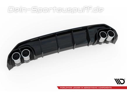Maxton Heckeinsatz Diffusor schwarz glanz mit Endrohr-Attrappen in S3-Optik für Audi A3 8Y Sportback S-Line