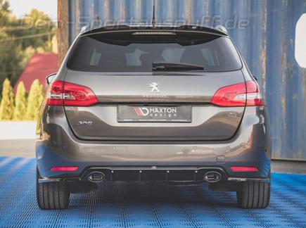 Maxton Heckeinsatz Diffusor schwarz glanz mit schwarzen Endrohr-Attrappen für Peugeot 308 II SW
