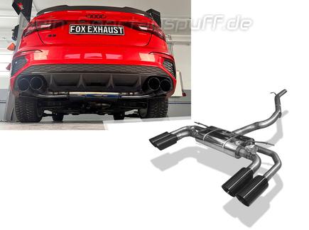 Fox Edelstahl Duplex Sportauspuff-Komplettanlage ab OPF Audi S3 Limousine 8Y je 2x100mm rund doppelwandig abgeschrägt schwarz