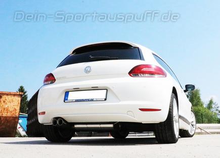 Fox Edelstahl Sportauspuff-Komplettanlage ab Kat VW Scirocco 3 1.4l 2.0l TDI 2x76mm rund doppelwandig abgeschrägt - Ø70mm-System