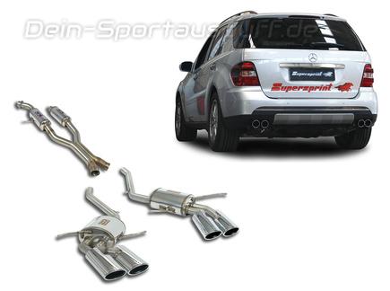 Supersprint Edelstahl Duplex Sportauspuff-Komplettanlage ab Kat Mercedes M-Klasse W164 ML350 ML500 in ML63-Optik je 2x120x80mm oval eingerollt abgeschrägt