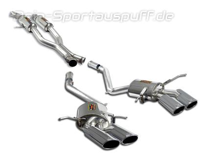 Supersprint Edelstahl Duplex Sportauspuff-Komplettanlage ab Kat Mercedes ML63 AMG W164 je 2x120x80mm oval eingerollt abgeschrägt