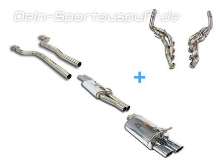 Supersprint Edelstahl Sportauspuff-Komplettanlage inkl. Krümmer und Kat-Ersatz Mercedes E-Klasse W210 E430 E55 AMG 2x100x75mm oval eingerollt abgeschrägt