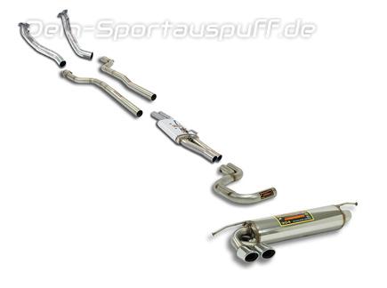 Supersprint Edelstahl Sportauspuff-Komplettanlage ab Krümmer inkl. Kat-Ersatz Mercedes E-Klasse S210 E430 E55 AMG 2x90x70mm oval eingerollt abgeschrägt