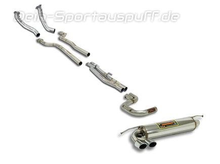 Supersprint Edelstahl Racing-Komplettanlage ab Krümmer inkl. Kat-Ersatz Mercedes E-Klasse S210 E430 E55 AMG 2x90x70mm oval eingerollt abgeschrägt
