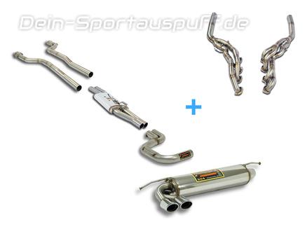 Supersprint Edelstahl Sportauspuff-Komplettanlage inkl. Krümmer und Kat-Ersatz Mercedes E-Klasse S210 E430 E55 AMG 2x90x70mm oval eingerollt abgeschrägt