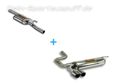 Supersprint Edelstahl Sportauspuff-Komplettanlage ab Kat Mercedes E-Klasse S210 E200CDI-E250TD 2x95x80mm oval eingerollt abgeschrägt