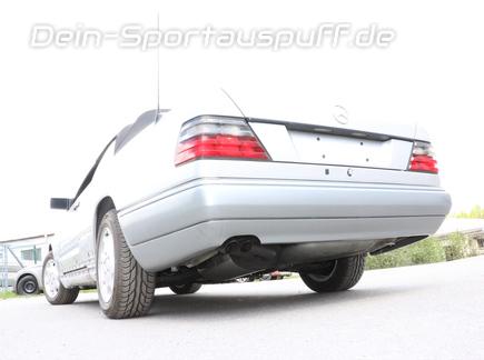 Fox Edelstahl Racing-Komplettanlage ab Kat Mercedes E-Klasse W124 A124 Cabrio E320 2x55mm Dieseloptik scharf 45° nach unten gebogen