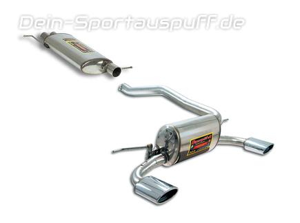 Supersprint Edelstahl Duplex Sportauspuff-Komplettanlage ab Kat Mercedes ML 430 500 W163 für ML55 AMG-Heck je 145x95mm oval eingerollt abgeschrägt