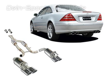 Supersprint Edelstahl Duplex Sportauspuff-Komplettanlage ab Kat Mercedes CL 500 C215 für CL55 AMG-Heck je 2x120x80mm oval eingerollt abgeschrägt