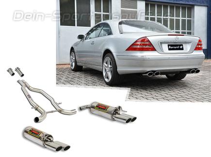Supersprint Edelstahl Duplex Sportauspuff-Komplettanlage ab Kat Mercedes CL 600 inkl. AMG C215 je 2x120x80mm oval eingerollt abgeschrägt