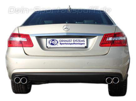 Fox Edelstahl Duplex Racing-Komplettanlage ab Kat Mercedes E-Klasse W212 E500 5.5l ab 2009 je 2x80mm rund eingerollt gerade mit Absorber