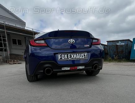 Fox Edelstahl Duplex Racing-Komplettanlage ab OPF Toyota GR86 je 114mm rund doppelwandig abgeschrägt burned