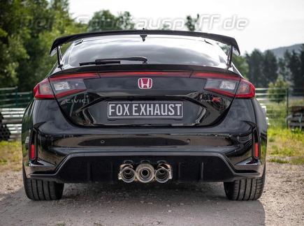 FOX Edelstahl Mittig Racing-Komplettanlage ab OPF Honda Civic 11 FL Type-R 3x100mm rund doppelwandig abgeschrägt