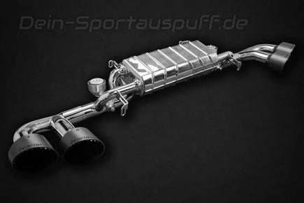 Capristo Edelstahl Duplex Sportauspuff-Komplettanlage ab Kat Nissan GT-R R35 je 2x rund Aluminium eloxiert mit Carbon