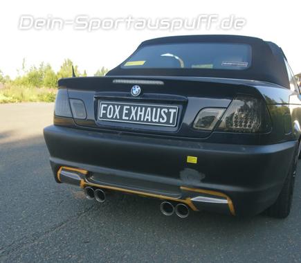 Fox Edelstahl Duplex Racing-Komplettanlage ab Kat BMW 3er E46 320i 325i 330i M3-Optik je 2x90mm rund doppelwandig abgeschrägt