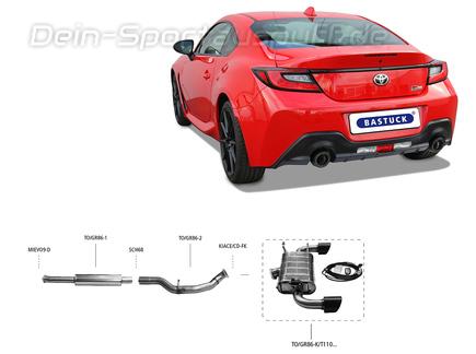 Bastuck Edelstahl Duplex Sportauspuff-Komplettanlage ab OPF inkl. Klappensteuerung Toyota GR86 je 110mm rund eingerollt abgeschrägt aus Carbon