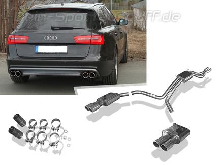 Fox Edelstahl Duplex Sportauspuff-Komplettanlage ab Kat Audi A6 4G Typ C7 3.0 TFSI je 2x90mm rund eingerollt abgeschrägt