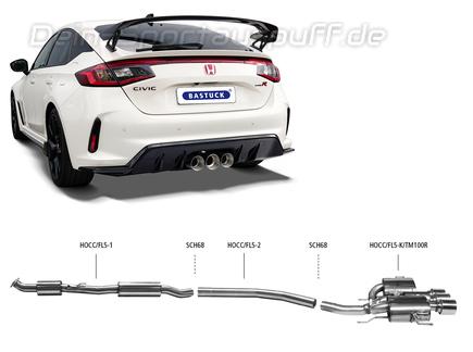 Bastuck Edelstahl Sportauspuff-Komplettanlage ab OPF Mittig Honda Civic 11 Type R Typ FL5 3x rund scharfkantig