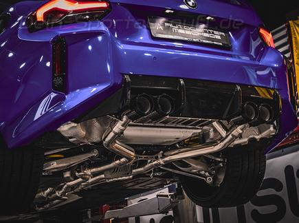 Capristo Edelstahl Duplex Racing-Komplettanlage inkl. 200 Zeller Sport-Kats (OPF-Ersatz) mit Klappensteuerung BMW M2 G87 je 2x rund abgeschrägt