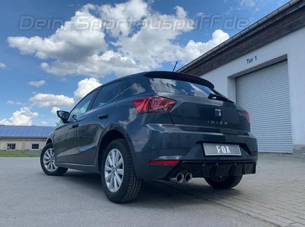 FOX Edelstahl Racing-Komplettanlage ab OPF mit Klappensteuerung Seat Ibiza 6F 1.5 2x76mm rund doppelwandig abgeschrägt